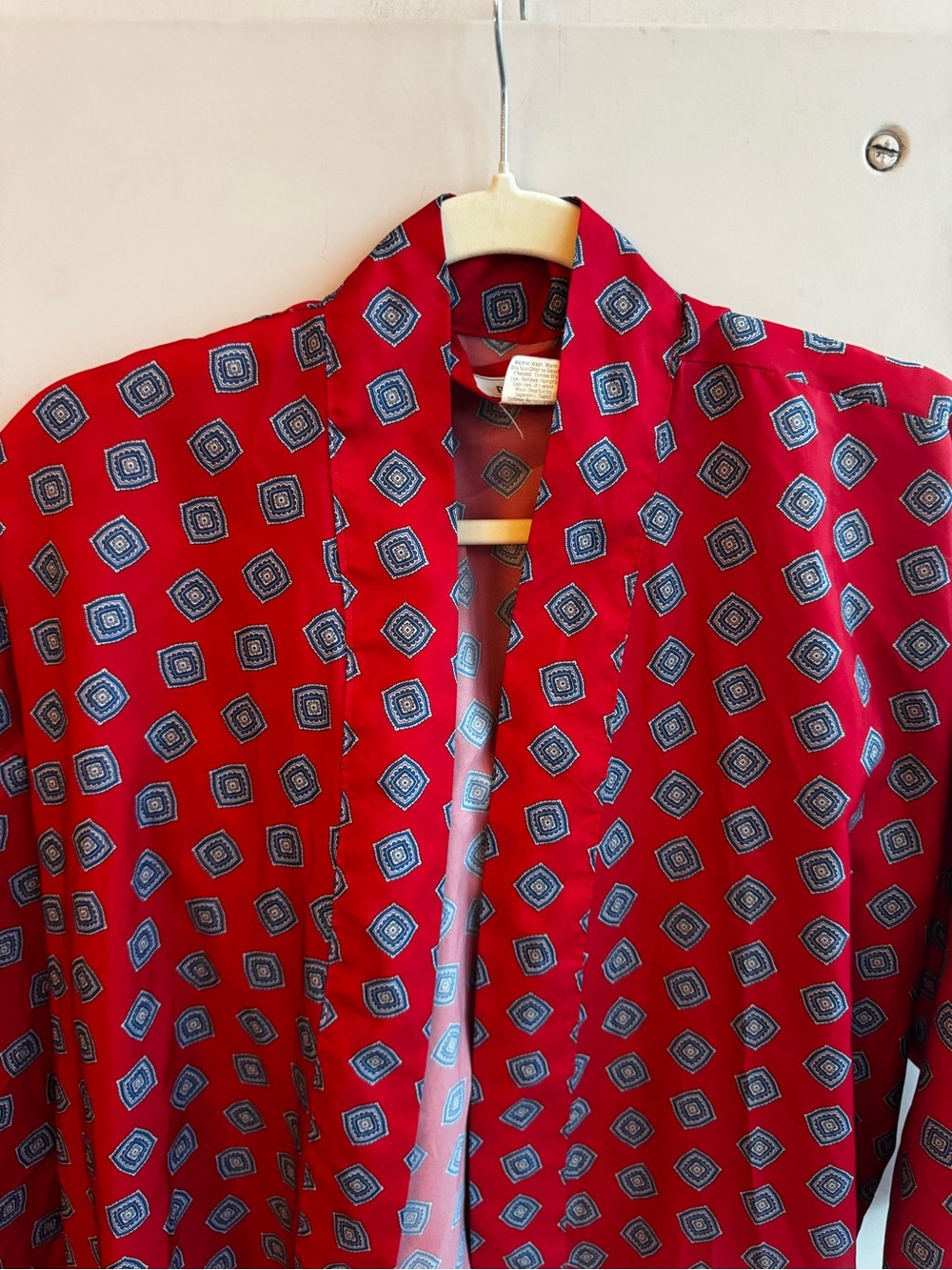 Vintage Bill Blass Red Printed Long Kimono Robe Duster - Picture 2 of 7